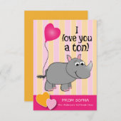 Rhino Valentine's Day Classroomカード 招待状 (正面/裏面)