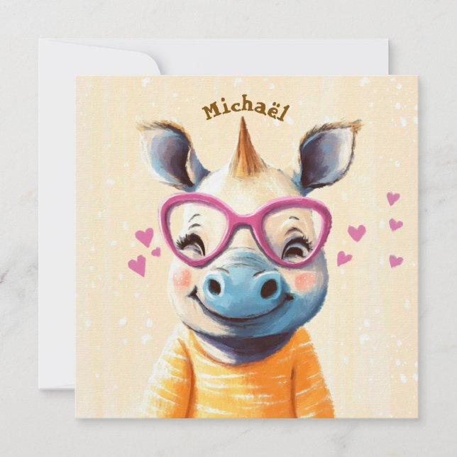 Rhino Valentine's Day Heart Badge Kids School  (正面)