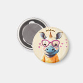 Rhino Valentine's Day Heart Badge - Kids School マグネット (正面/裏面)