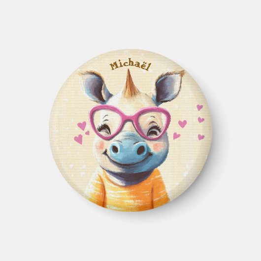 Rhino Valentine's Day Heart Badge - Kids School マグネット (正面)