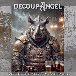 Rhino Warrior飲みビール – Decompage - 薄葉紙