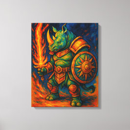 Rhino Warrior Wall Art – Fiery Sword Guardian キャンバスプリント