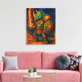 Rhino Warrior Wall Art – Fiery Sword Guardian キャンバスプリント (インサイチュ (リビング))