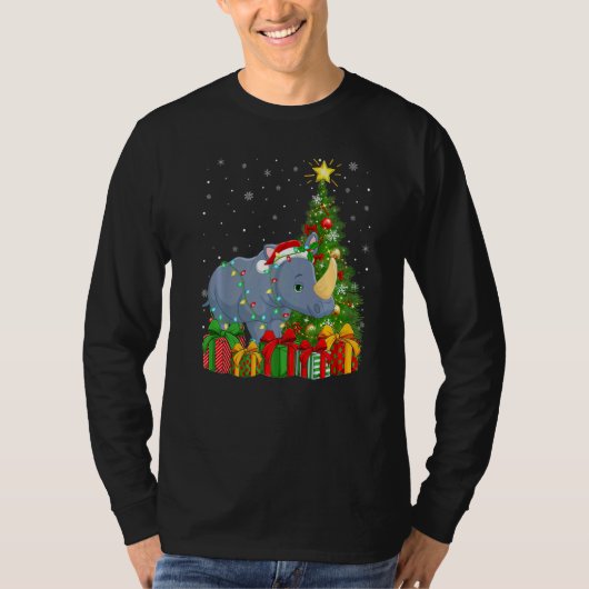 Rhino  Xmas Holiday Santa Rhino Christmas Tree Tシャツ (正面)