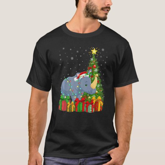 Rhino  Xmas Holiday Santa Rhino Christmas Tree Tシャツ (正面)