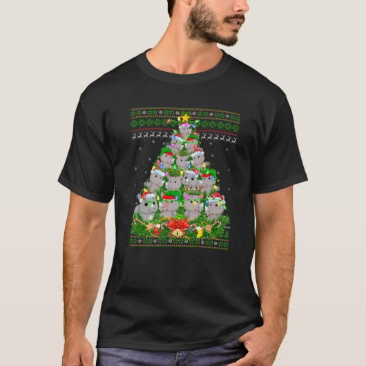 Rhino Xmas Lighting Tree Santa Rhino Ugly Christma Tシャツ (正面)
