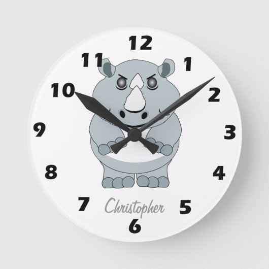 Rhinoceros Design Personalised ラウンド壁時計 (正面)