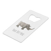 Rhinoceros Illustration Rhino Custom Message クレジットカード栓抜き (裏面アングル)