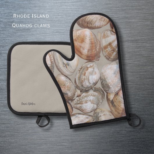 Rhode Island Clams Oven Mitt and Pot Holders 鍋つかみ&鍋敷きセット