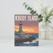 Rhode Island Lighthouse Sunset ポストカード (スタンド正面)