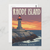 Rhode Island Lighthouse Sunset ポストカード (正面/裏面)