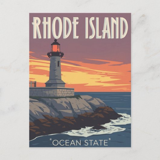 Rhode Island Lighthouse Sunset ポストカード (正面)