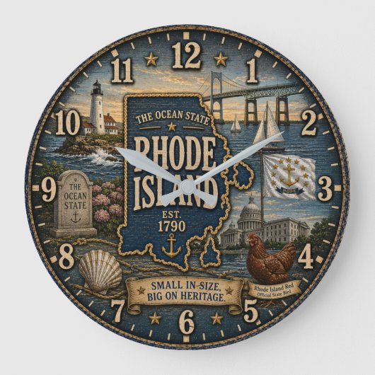 Rhode Island Ocean State Coastal Nautical ラージ壁時計 (正面)