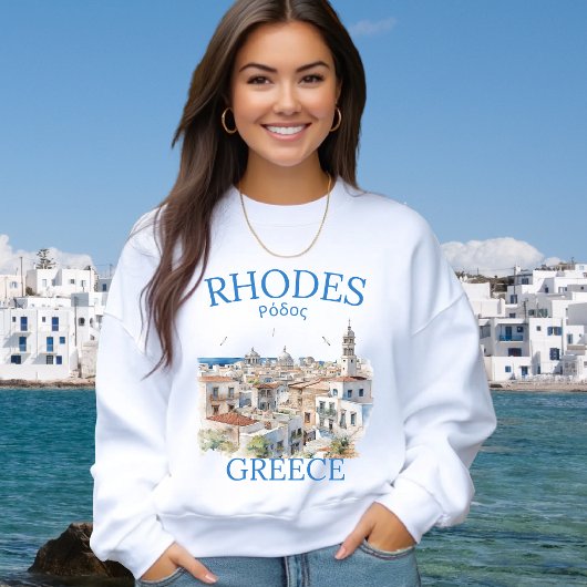 Rhodes Greece Watercolor – Cozy Greek Island スウェットシャツ