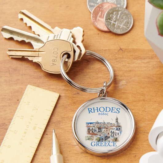 Rhodes Greece Watercolor – Greek Island Gift キーホルダー