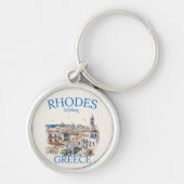 Rhodes Greece Watercolor – Greek Island Gift キーホルダー (正面)