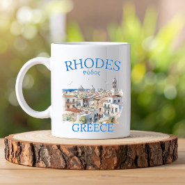 Rhodes Greece Watercolor – Greek Island Travel コーヒーマグカップ