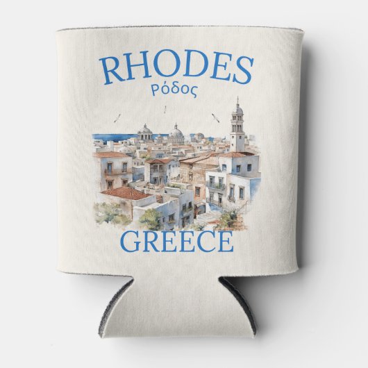 Rhodes Greece Watercolor – Island Travel Gift 缶クーラー (正面)