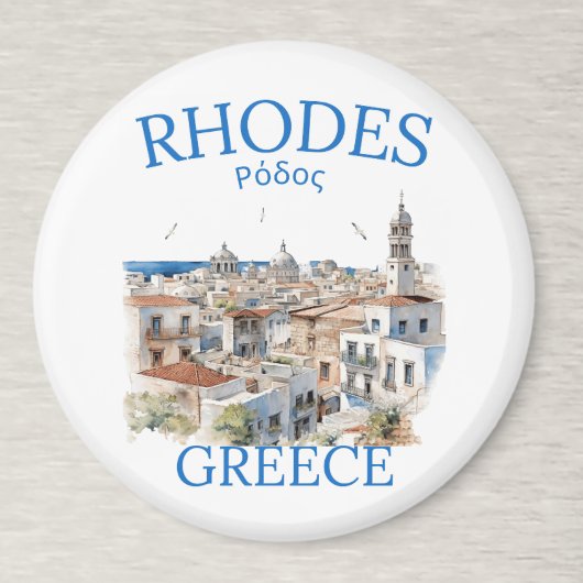 Rhodes Greece Watercolor Landscape – Souvenir マグネット