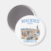 Rhodes Greece Watercolor Landscape – Souvenir マグネット (正面/裏面)