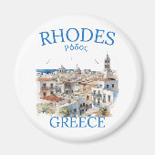 Rhodes Greece Watercolor Landscape – Souvenir マグネット (正面)