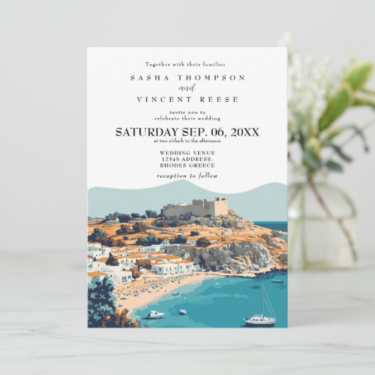 Rhodes Greece Wedding Invitation Retro 招待状 (スタンド正面)