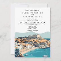 Rhodes Greece Wedding Invitation Retro