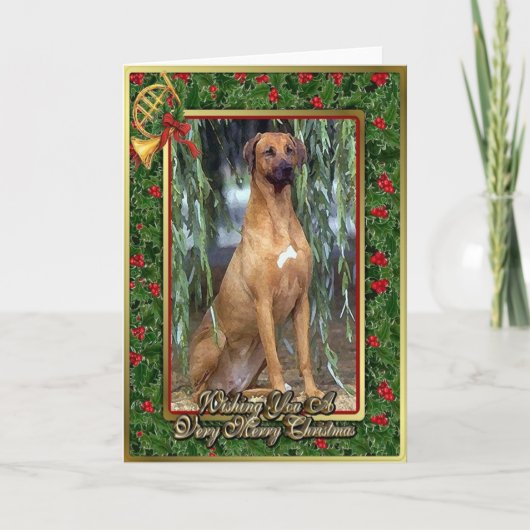 Rhodesian Ridgeback犬のブランクのクリスマスカード シーズンカード (正面)