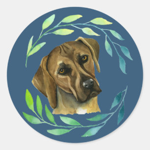 Rhodesian Ridgeback犬の水彩画の絵画 ラウンドシール