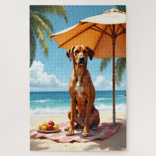 Rhodesian Ridgeback Beach Scene ジグソーパズル (縦)