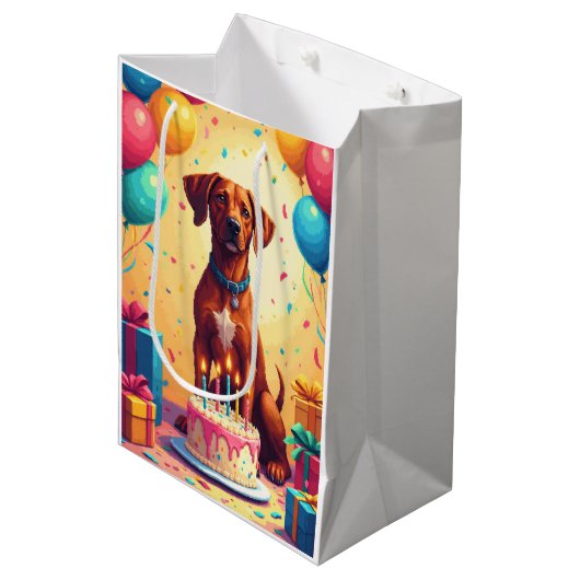 Rhodesian Ridgeback Birthday Celebration ミディアムペーパーバッグ (正面アングル)