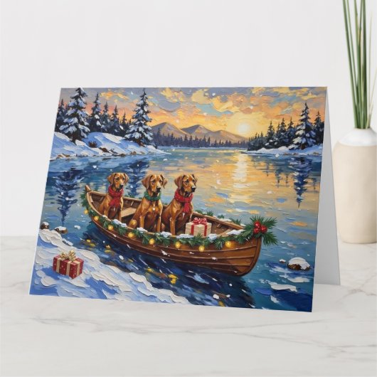 Rhodesian Ridgeback Christmas Boat Holiday カード (正面)