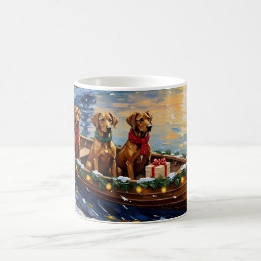 Rhodesian Ridgeback Christmas Boat Holiday コーヒーマグカップ (中央)