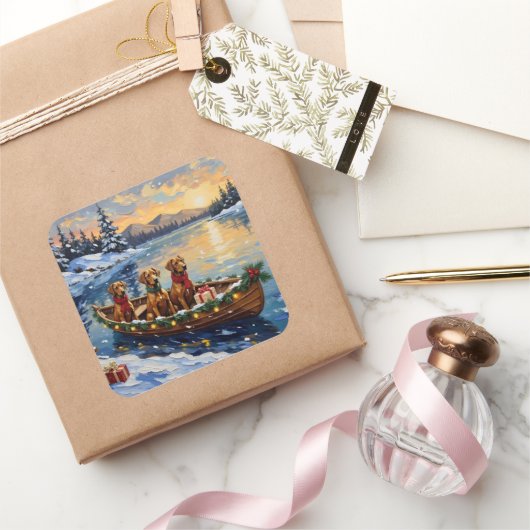 Rhodesian Ridgeback Christmas Boat Holiday スクエアシール (ギフト)