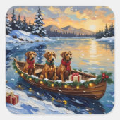 Rhodesian Ridgeback Christmas Boat Holiday スクエアシール (正面)