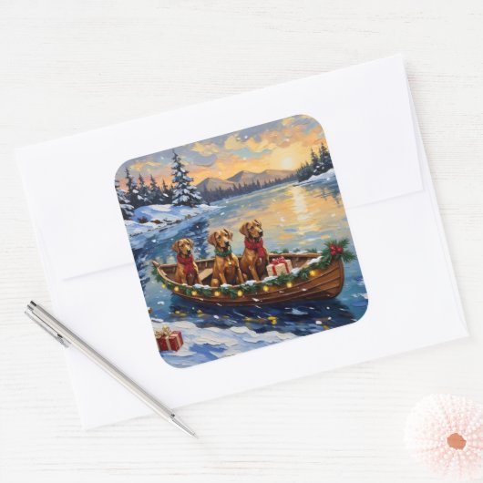 Rhodesian Ridgeback Christmas Boat Holiday スクエアシール (封筒)