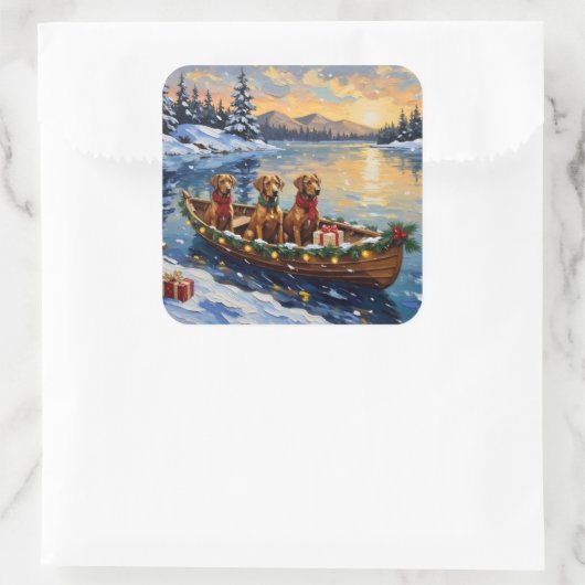 Rhodesian Ridgeback Christmas Boat Holiday スクエアシール (バッグ)