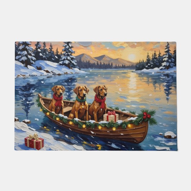 Rhodesian Ridgeback Christmas Boat Holiday ドアマット (正面)