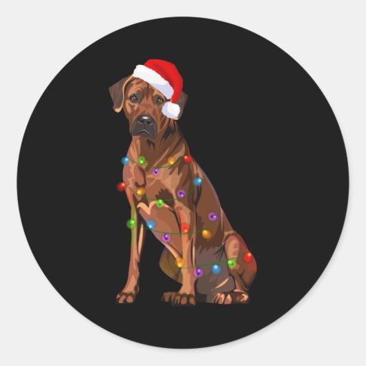Rhodesian Ridgeback Christmas Lights Xmas Dog Love ラウンドシール (正面)