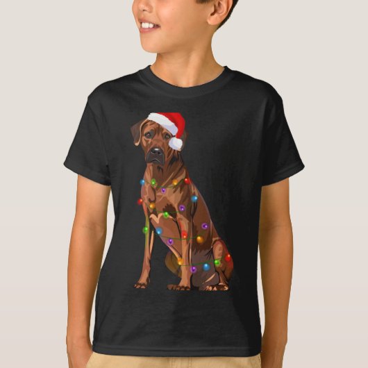 Rhodesian Ridgeback Christmas Lights Xmas Dog Love Tシャツ (正面)