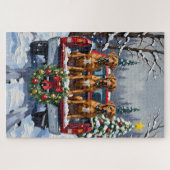 Rhodesian Ridgeback Christmas Red Truck Holiday ジグソーパズル (横)