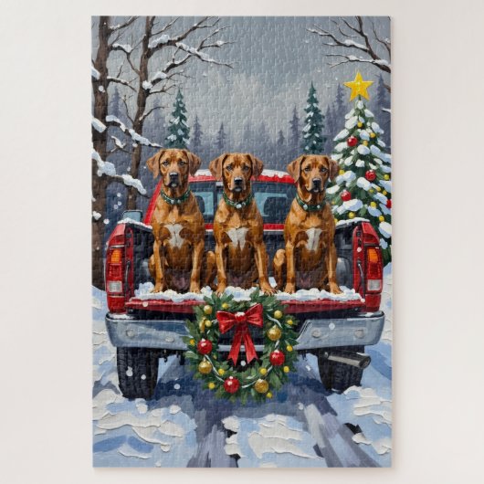Rhodesian Ridgeback Christmas Red Truck Holiday ジグソーパズル (縦)