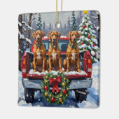 Rhodesian Ridgeback Christmas Red Truck Holiday セラミックオーナメント (左)