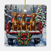 Rhodesian Ridgeback Christmas Red Truck Holiday セラミックオーナメント (裏面)