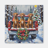 Rhodesian Ridgeback Christmas Red Truck Holiday マグネット (正面)