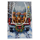 Rhodesian Ridgeback Christmas Red Truck Holiday ミディアムペーパーバッグ (正面)