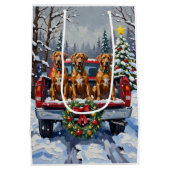 Rhodesian Ridgeback Christmas Red Truck Holiday ミディアムペーパーバッグ (裏面)