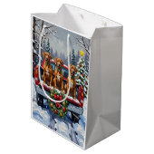 Rhodesian Ridgeback Christmas Red Truck Holiday ミディアムペーパーバッグ (裏面アングル)