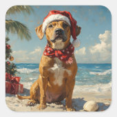 Rhodesian Ridgeback Dog Christmas Vintage Beach スクエアシール (正面)