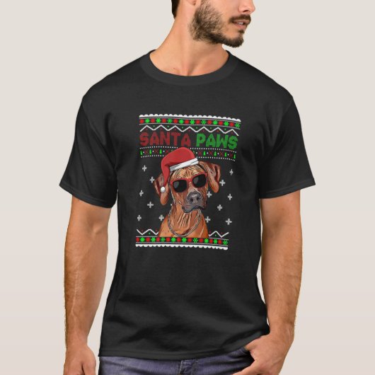 Rhodesian Ridgeback Dog Funny Santa Paws Christmas Tシャツ (正面)